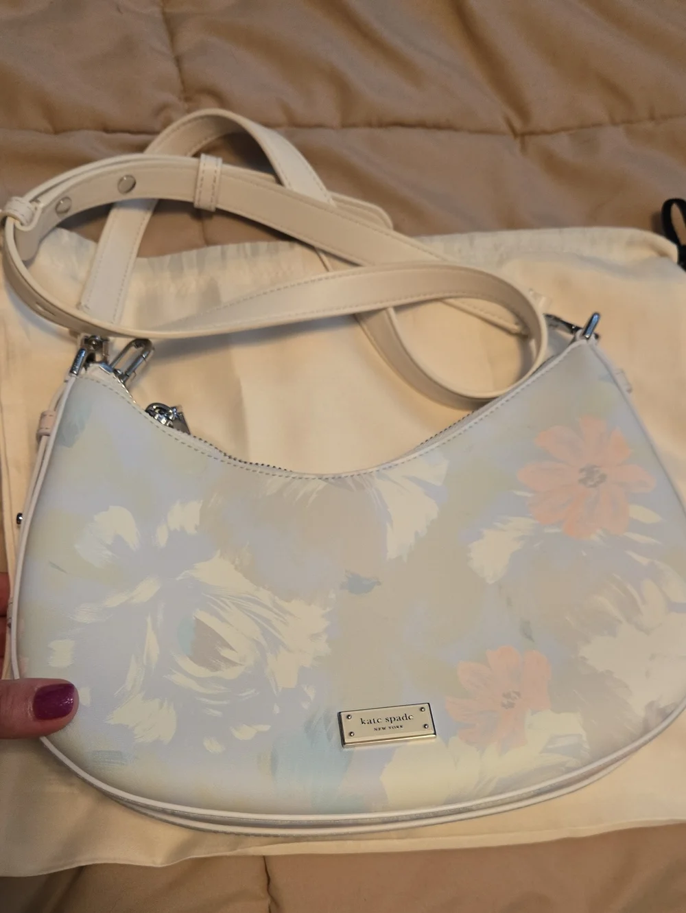 NWOT kate spade Cream Floral Crescent Shoulder Bag